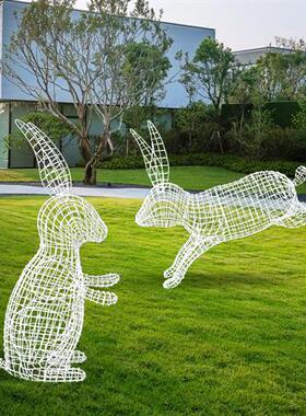 不锈钢镂空梅花鹿雕塑户外铁艺兔子蒲公英摆件园林景观小品定制