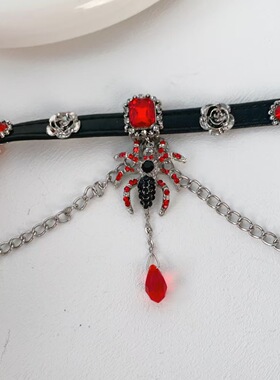 暗黑朋克风红色蜘蛛流苏项链小众个性辣妹百搭嘻哈甜酷高级感