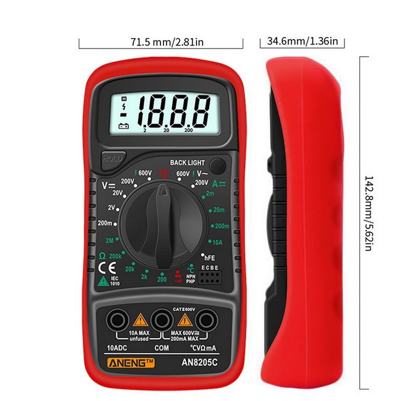 AN8205C Digital Multimeter/DC Ammeter Volt Ohm Tester Meter-图2