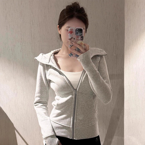 卫衣外套女2026秋季新款春秋款露露修身瑜伽服开衫紧身运动上衣 - 图0