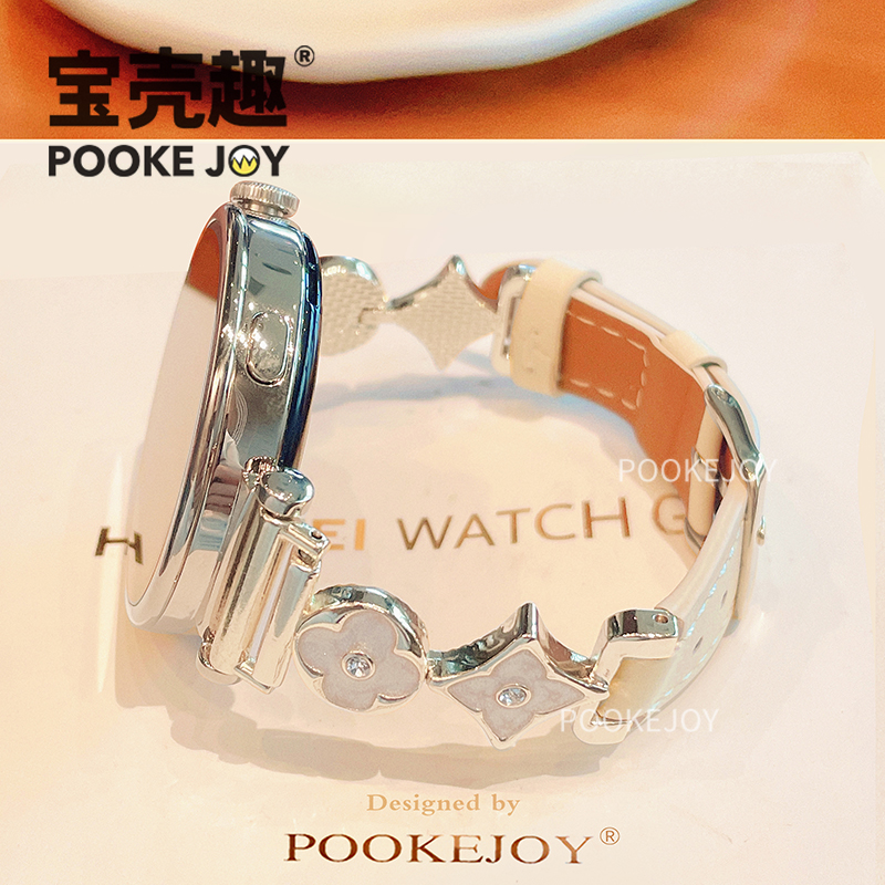 宝壳趣适用华为手表gt5/6十字花皮质表带gt5pro滴胶表带gt4/gt3/gt2通勤锆石表带fit3/4/4pro高级创意春夏新 - 图0