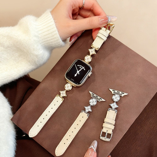 宝壳趣适用苹果s11手表applewatch皮质表带s10金属表带s9/s8/s7通勤锆石十字花se创意46/42mm链式Ultra春夏女 - 图3