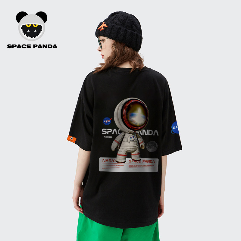 太空熊猫联名nasa宇航员情侣男t恤 太空熊猫T恤