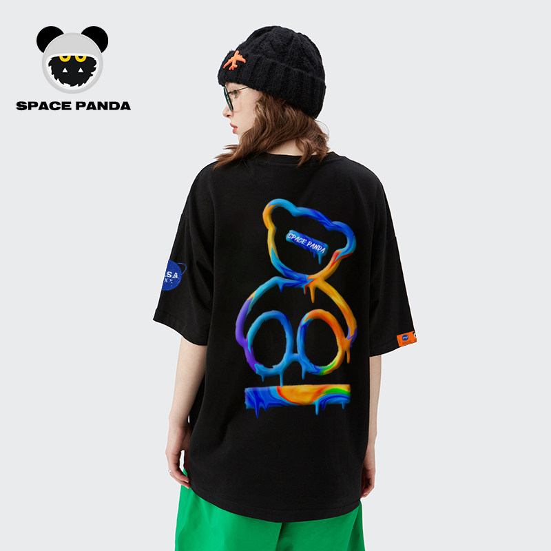 太空熊猫联名nasa夏季涂鸦情侣t恤 太空熊猫T恤
