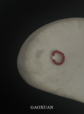 安可拉红淡水珍珠串珠戒指新中式显白感红色本命年食指环