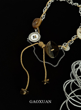 GAOXUAN美拉德多元素纽扣钛钢项链轻奢设计感朋克风choker复古