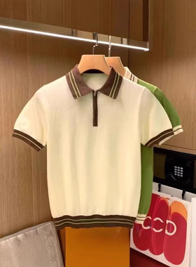 2026夏季新款polo衫短袖针织衫t恤男老钱风条纹开衫Men's T-Shirt