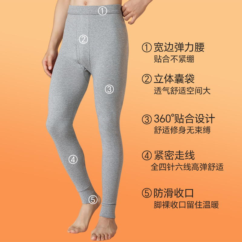 猫人纯棉秋裤男款2025新款男生线裤秋季打底裤紧身透气男士保暖裤