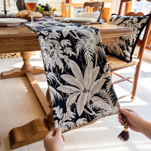 桌旗餐桌旗高级感轻奢简约黑色高端茶旗长条桌布美式法式茶席床旗 - 图0