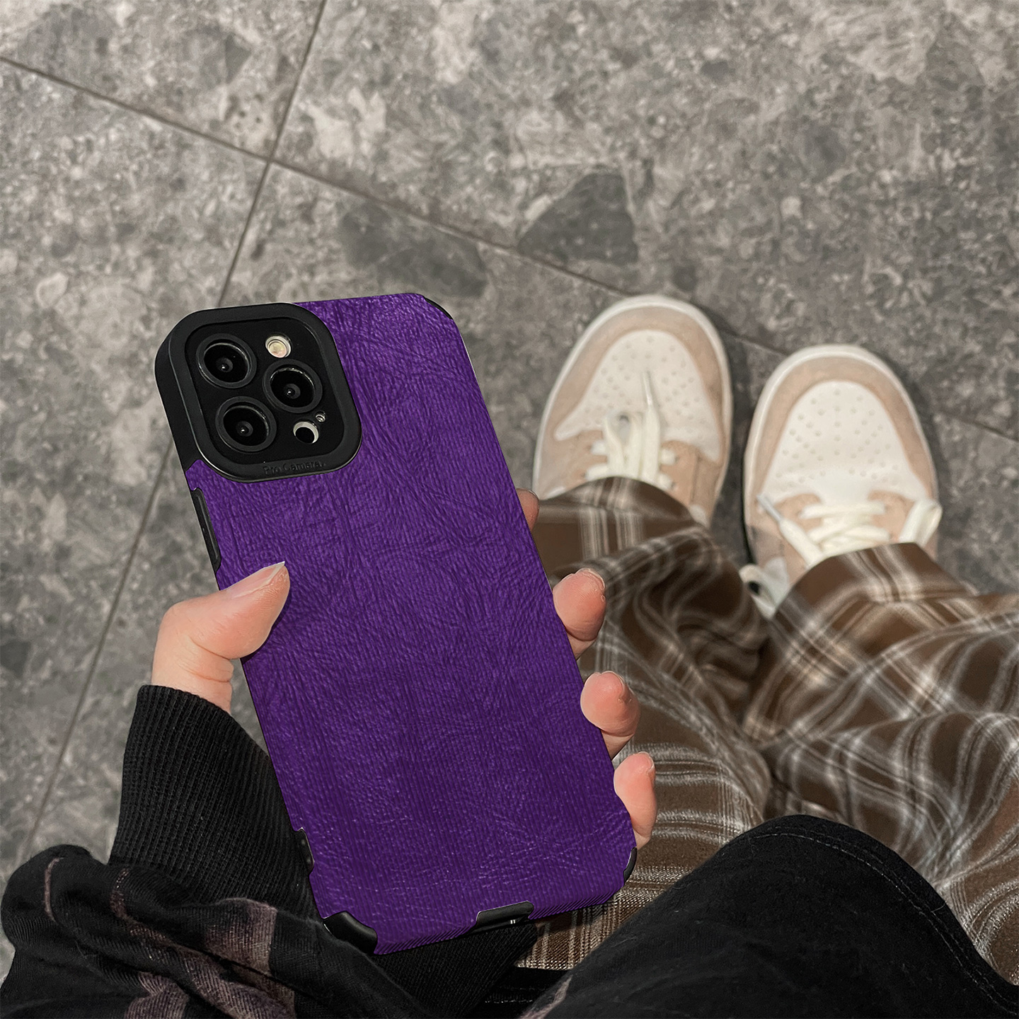 初绽适用红米NOTE14proplus手机壳12时尚10青春9情侣note8pro竖条纹紫色涂鸦纹理小众皮质软全包时尚潮保护套 - 图2