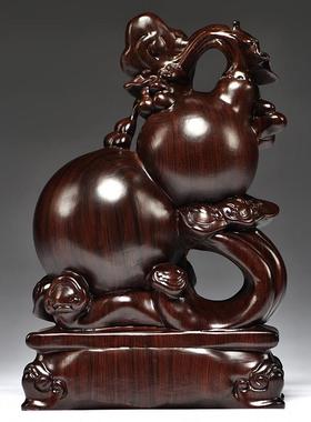 黑檀木雕如意葫芦摆件客厅家居电视柜装饰木质工艺品开业乔迁送礼