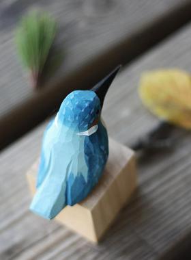 鹿妖商店 肥啾木雕小鸟 生日礼物 小胖鸟 纯手工实木桌面摆件