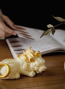 新中式招财彩金貔貅摆件一对客厅玄关办公室柜台装饰开 业乔迁礼