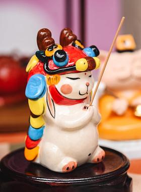 舞龙兔子摆件陶瓷香插桌面装饰可爱解压创意礼物女生生日结婚中秋