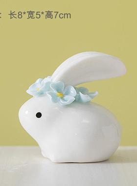 桌面陶瓷兔子茶宠可爱全瓷小兔子家居客厅书桌茶桌小摆件装饰品
