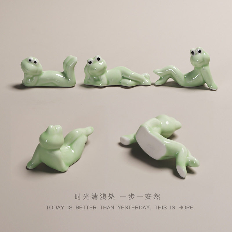 陶瓷实心青蛙筷架日式杂货文创桌面园艺盆景装饰动物摆件送礼萌宠,淘宝优惠券,粉丝福利购,淘宝优惠卷