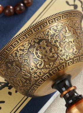 铜制酥油灯底座八吉祥莲花酥油灯托家居雕刻高脚家用蜡烛铜灯盏