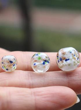 手工琉璃珠散珠金沙彩粉日式圆珠珠子diy饰品手链项链配件白粉玉