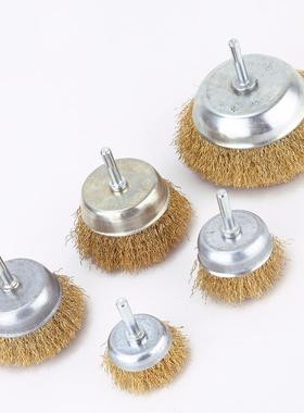 带柄碗型钢丝轮杆碗钢丝刷 T型打磨头碗刷电动清洁除锈去毛刺抛光