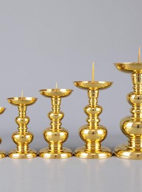 香炉蜡烛台一体纯铜烛台台座底座家用放腊烛香的纯黄铜酥油灯蜡台