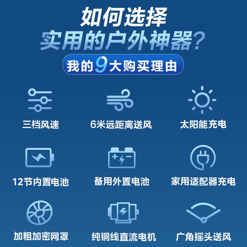 林边户外电风扇可充电无线便携式移动大风力家用蓄电池太阳能风扇 - 图3