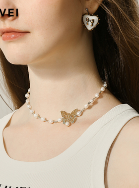 高级感巴洛克珍珠蝴蝶锁骨链