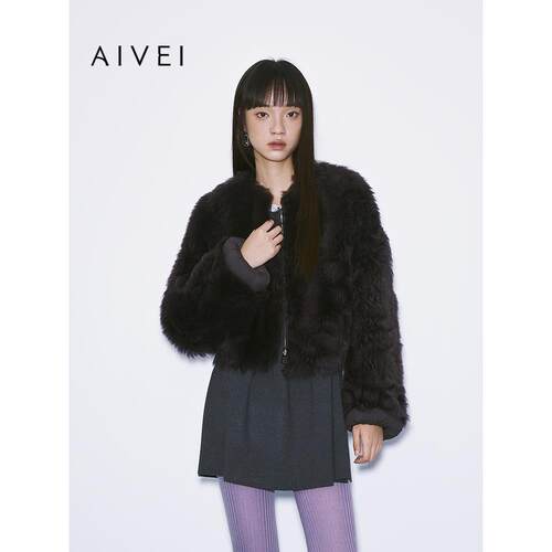 AIVEI欣贺艾薇2025冬季新皮毛一体老钱风拉链款皮草外套XRV7P03B - 图1