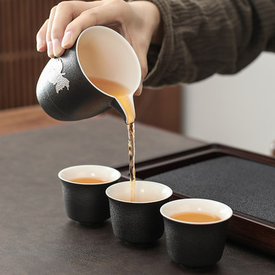 佳遇茶具套装日式现代家用黑陶侧把壶盖碗过滤茶壶套装功夫茶具_虎窝淘