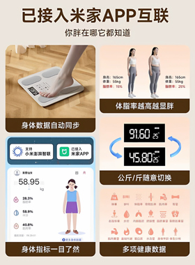 接入米家体重秤APP家用高精准充电称重电子秤减肥专用电池体脂秤