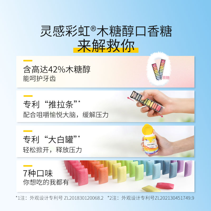 猫头鹰先生灵感彩虹无糖口香糖42%木糖醇清新口气量贩进口零食 - 图0