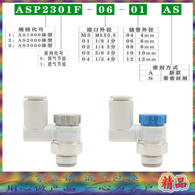 速度控制AS1201F/2201F节流阀万向自锁调速调节阀M5-04气缸01-06S - 图3