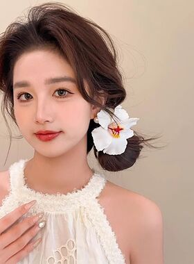 早春氛围感~甜美海边度假风仿真扶桑花发夹女波西米亚鸡蛋花发饰