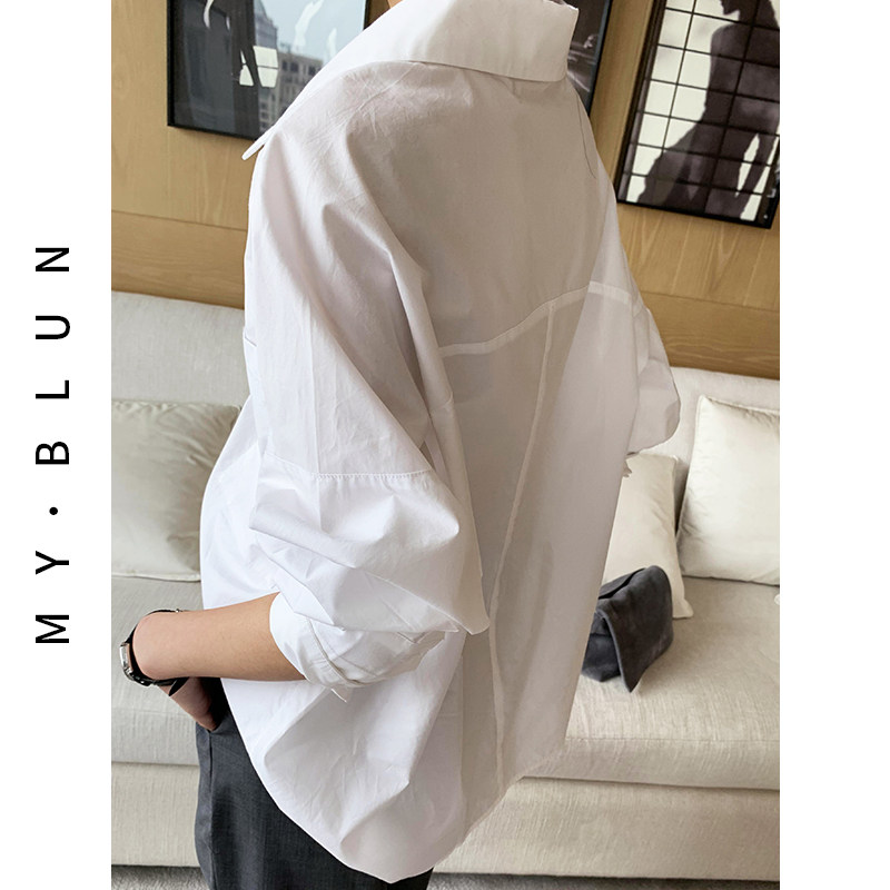 高品质女设计感小众秋装新款白衬衫 myblun衬衫