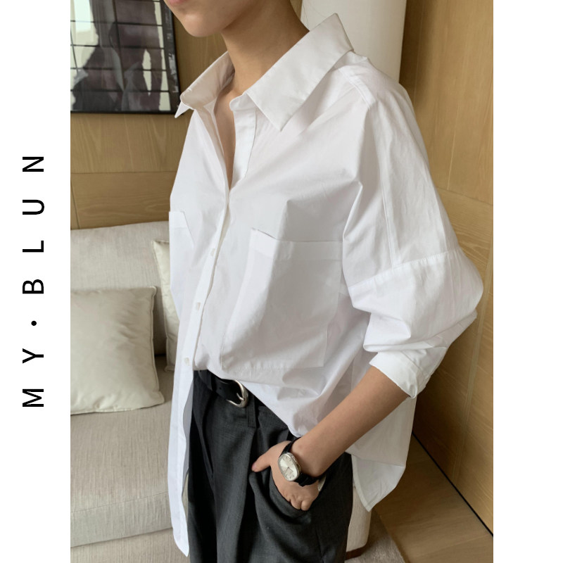 高品质女设计感小众秋装新款白衬衫 myblun衬衫