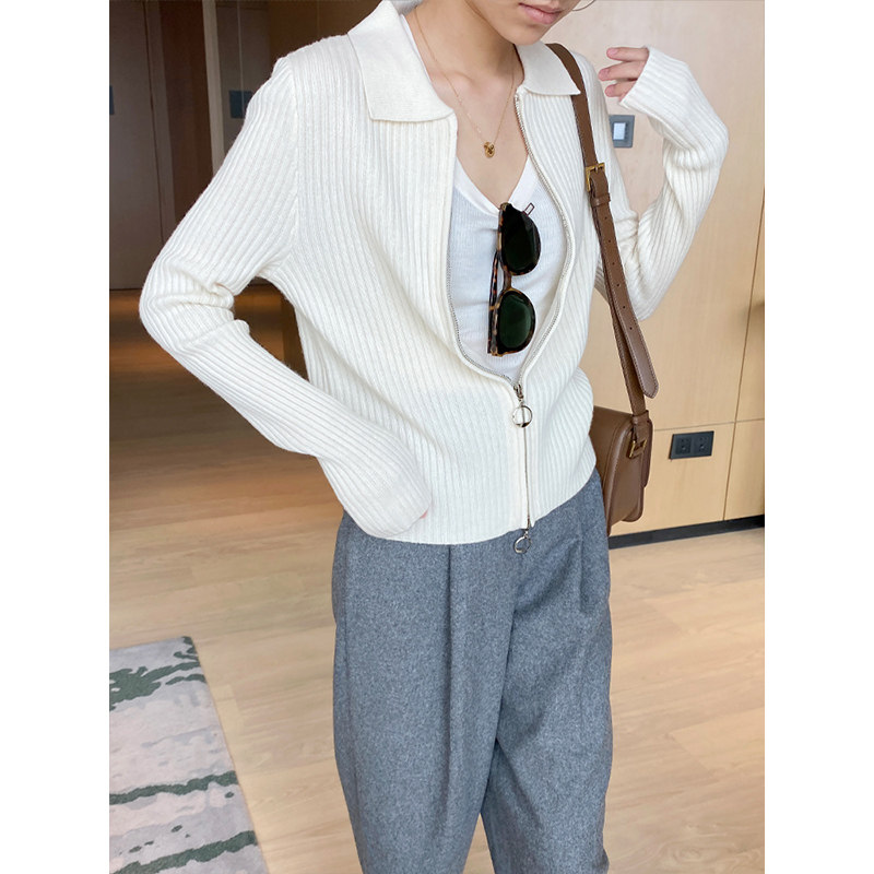 拉链polo领针织外套女2022新款毛衣 myblun毛衣