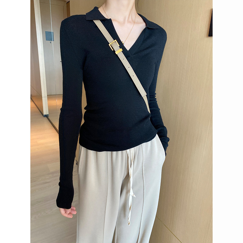 美丽诺羊毛打底修身v领早秋针织衫 myblun毛针织衫