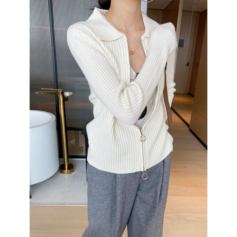 拉链polo领针织外套女2022新款毛衣 myblun毛衣