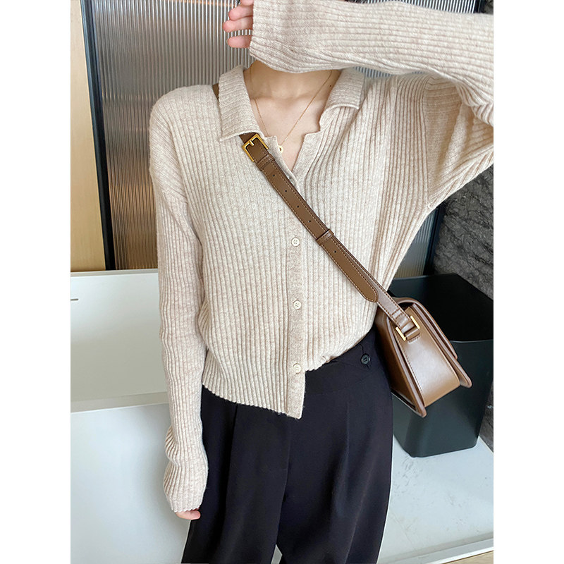 蓝色开衫女别致短款克莱因蓝羊毛衫 myblun毛衣