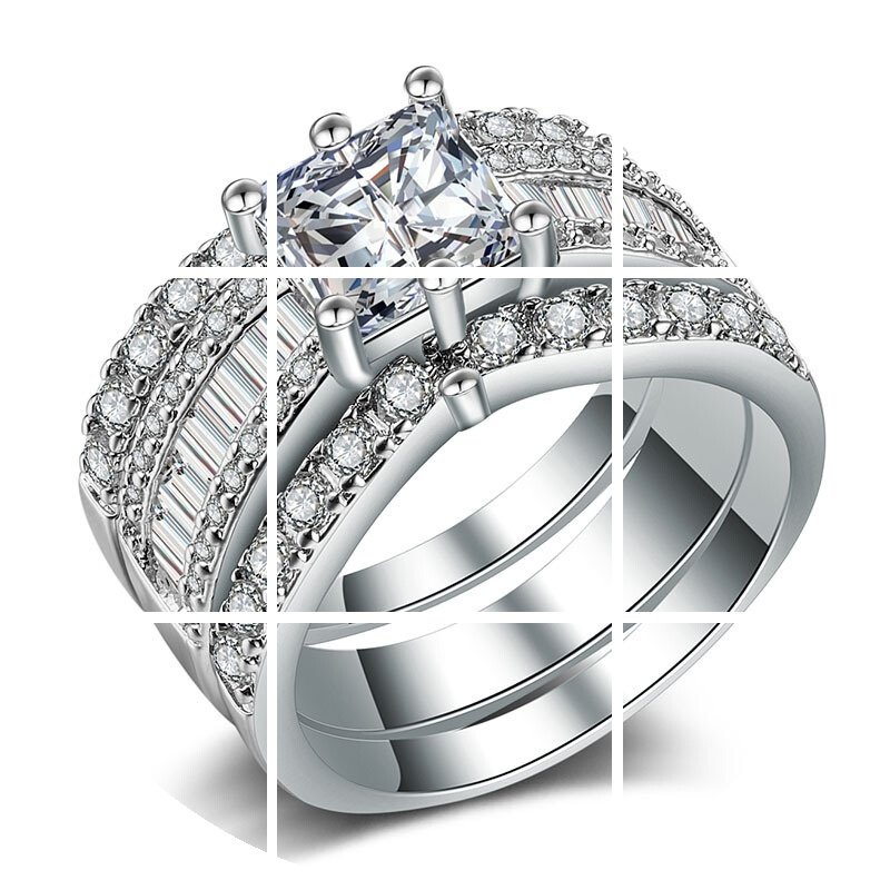 情侣镶钻925银18k金组合套戒指 玄翠峰戒指/指环