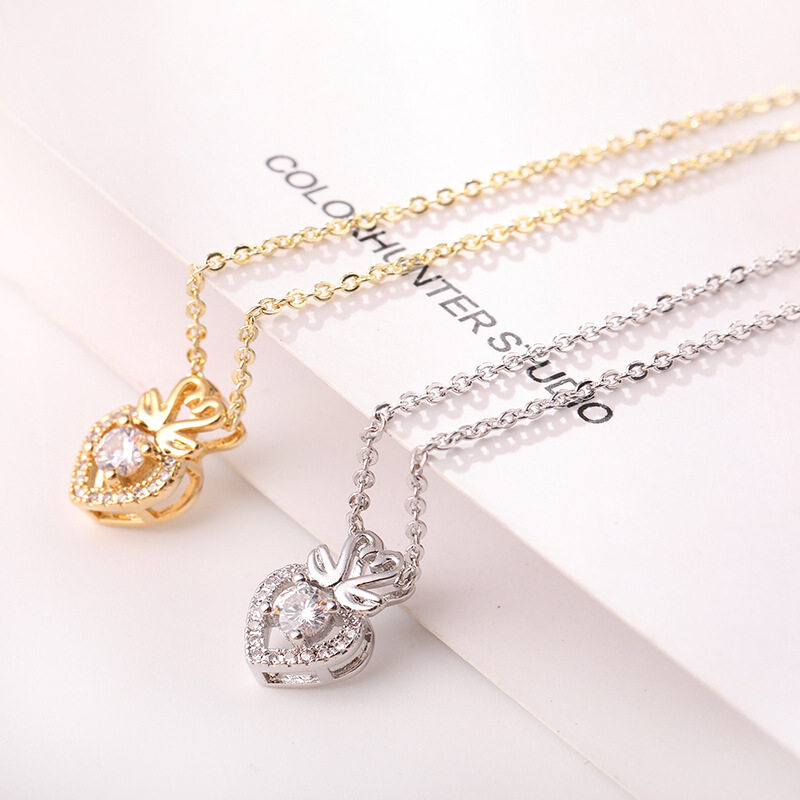 抖音同款网红天鹅爱心18k短锁骨链 玄翠峰项链