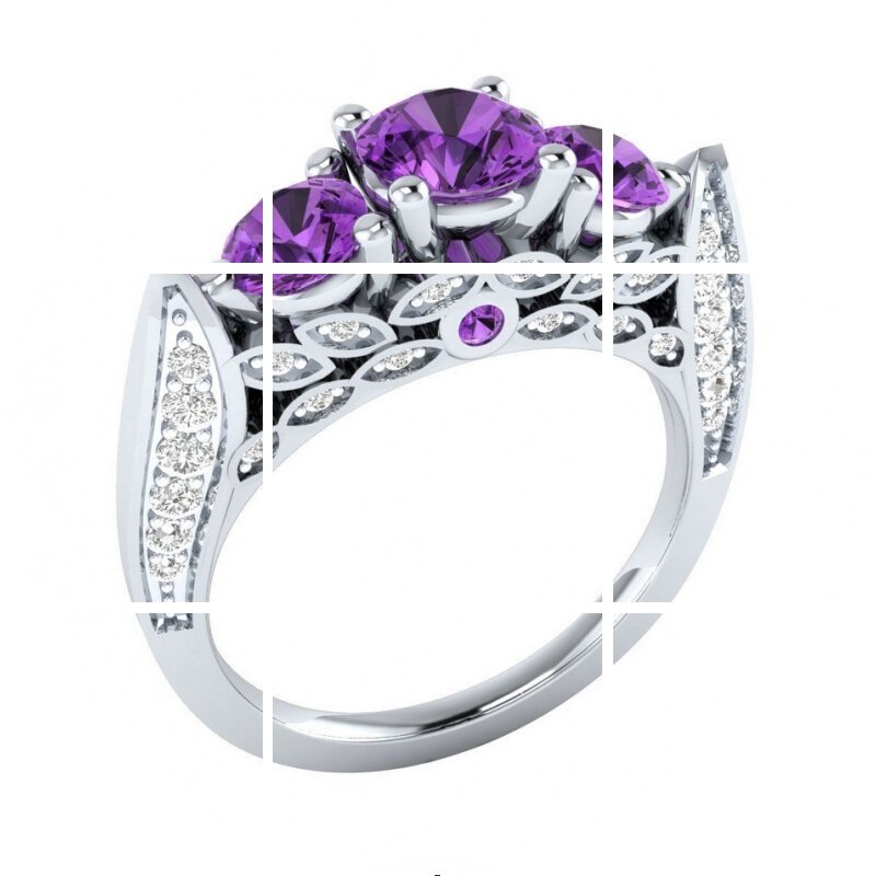 ring时尚女士镀925银钻石彩色锆石 玄翠峰戒指/指环