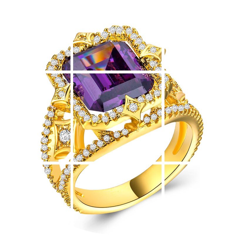 镀18k金方形锆石女士礼物戒指 玄翠峰戒指/指环