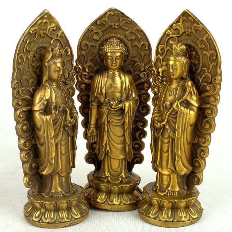 抖音新款纯铜西方三圣佛像摆件 玄翠峰摆件