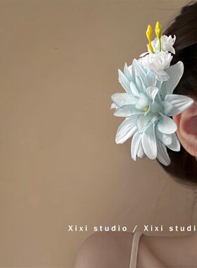 氛围感蓝色花朵发夹小众发卡海边