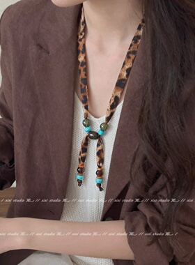 波西米亚风蓝色碎花串珠丝巾项链