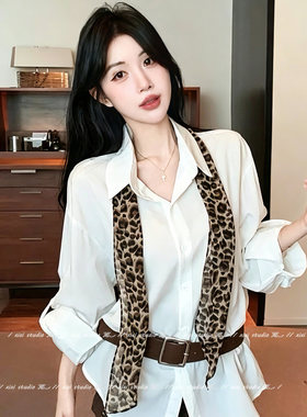 豹纹长条系腰丝巾女飘带腰带