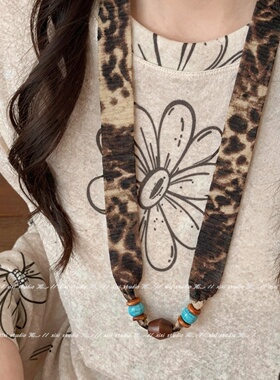 米色腰果花丝巾项链女气质毛衣链