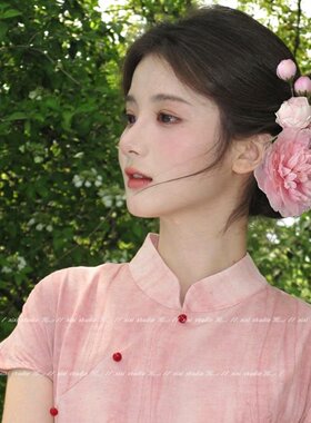国风绿色牡丹发夹清冷感汉服配饰