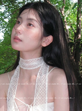 白色蕾丝长飘带围巾系脖温柔丝巾