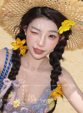 黄色牡丹花朵发夹麻花辫装饰头花